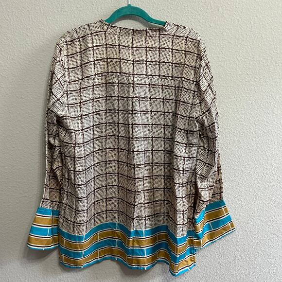 J.Crew Silk Twill Tunic Speckled Plaid Shirt Blouse XL Quiet Luxe Old Money Prep - Picture 7 of 10